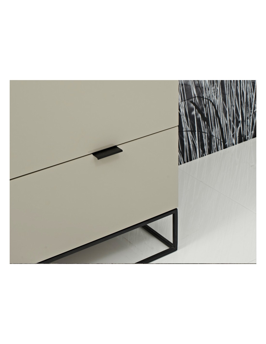 Cómoda madera gris y acero negro