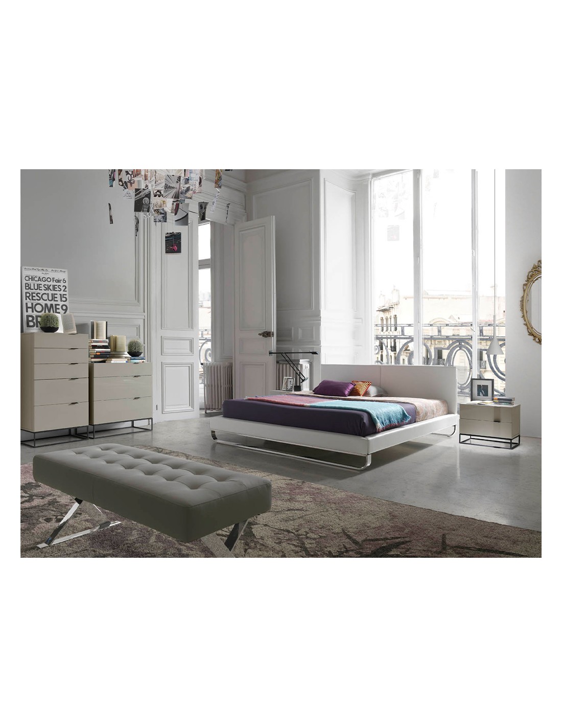 Cómoda madera gris y acero negro