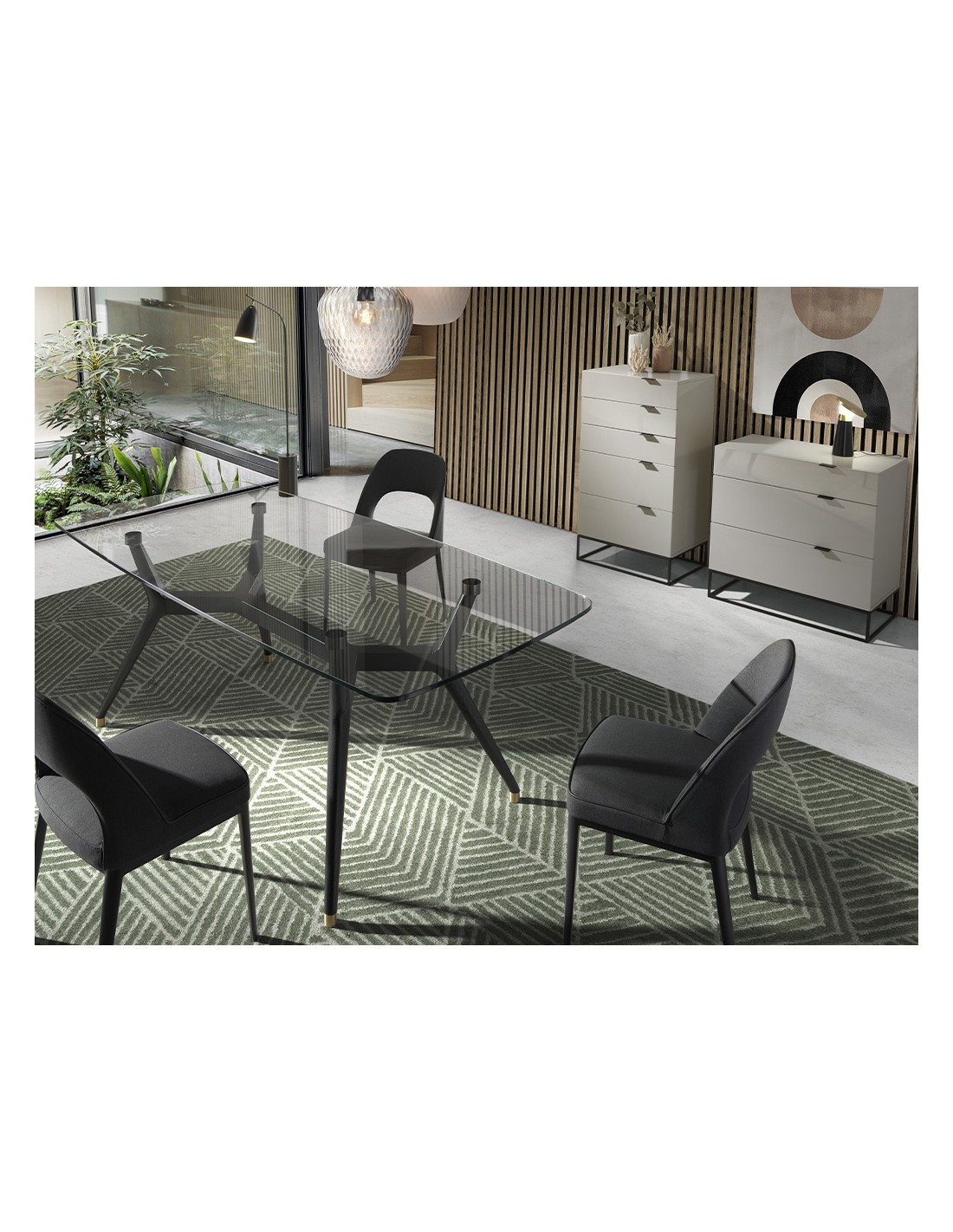 Cómoda madera gris y acero negro