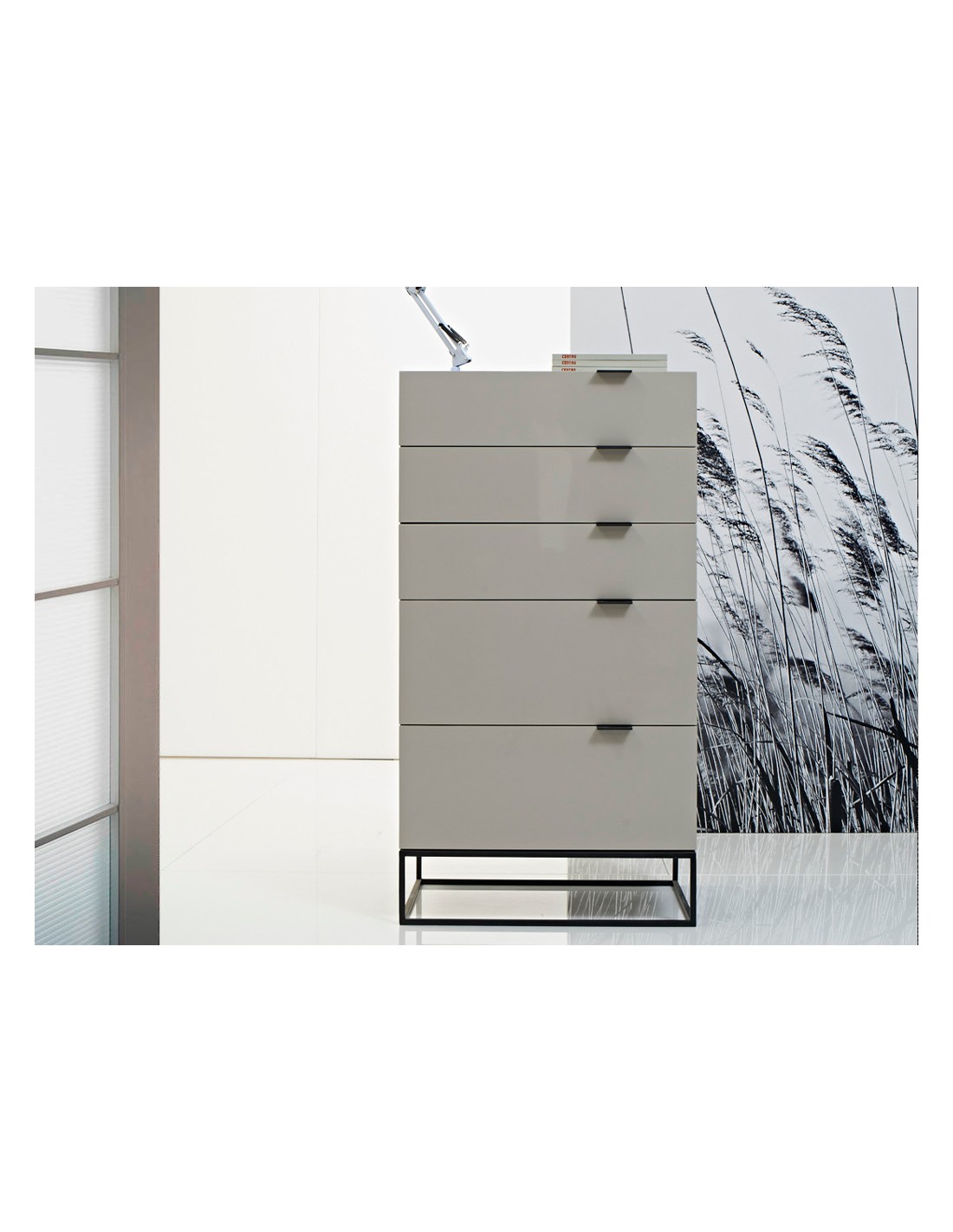 Chifonier madera gris y acero negro