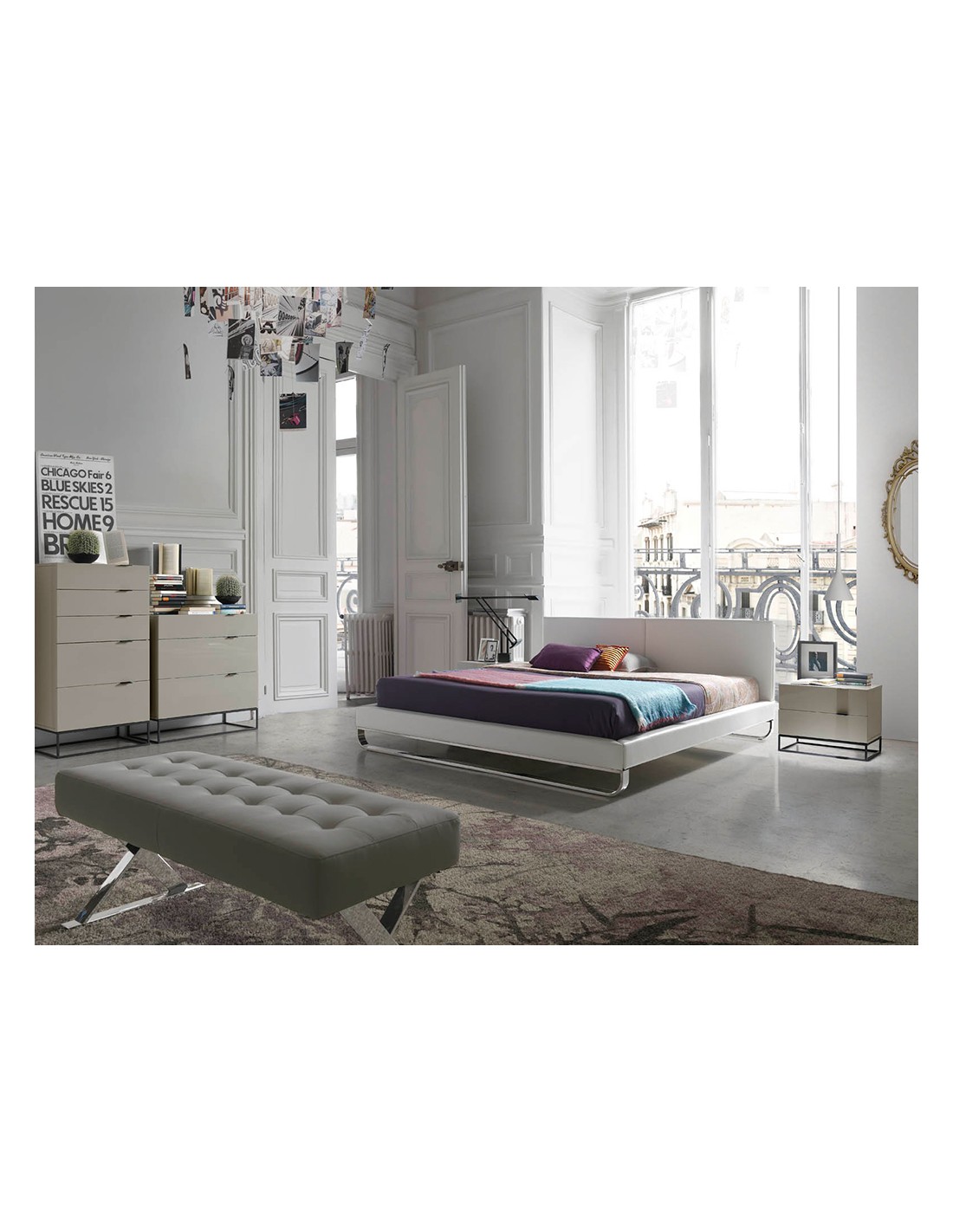 Chifonier madera gris y acero negro