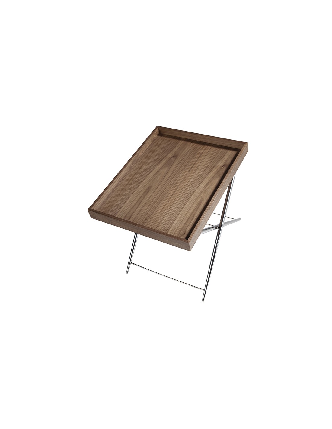 Mesa rincón rectangular nogal y acero cromado