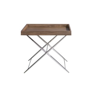 Mesa rincón rectangular nogal y acero cromado 2