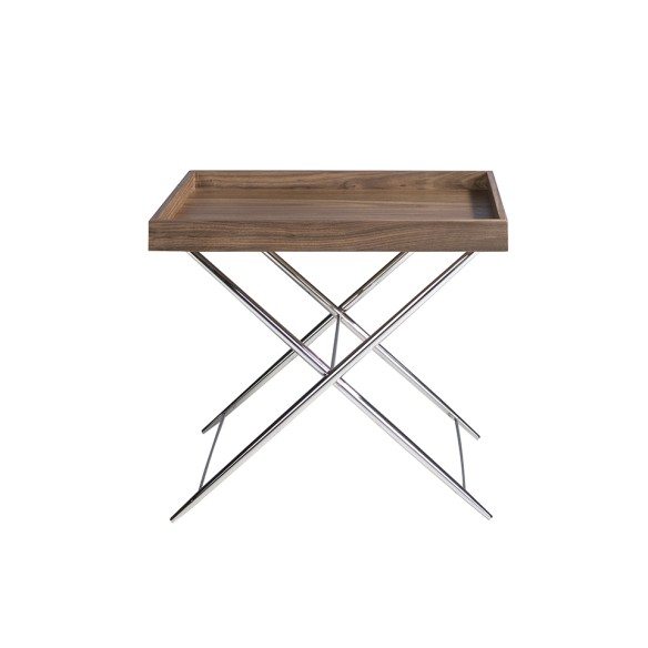 Mesa rincón rectangular nogal y acero cromado