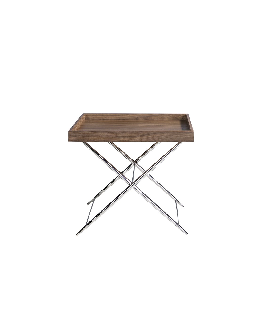 Mesa rincón rectangular nogal y acero cromado