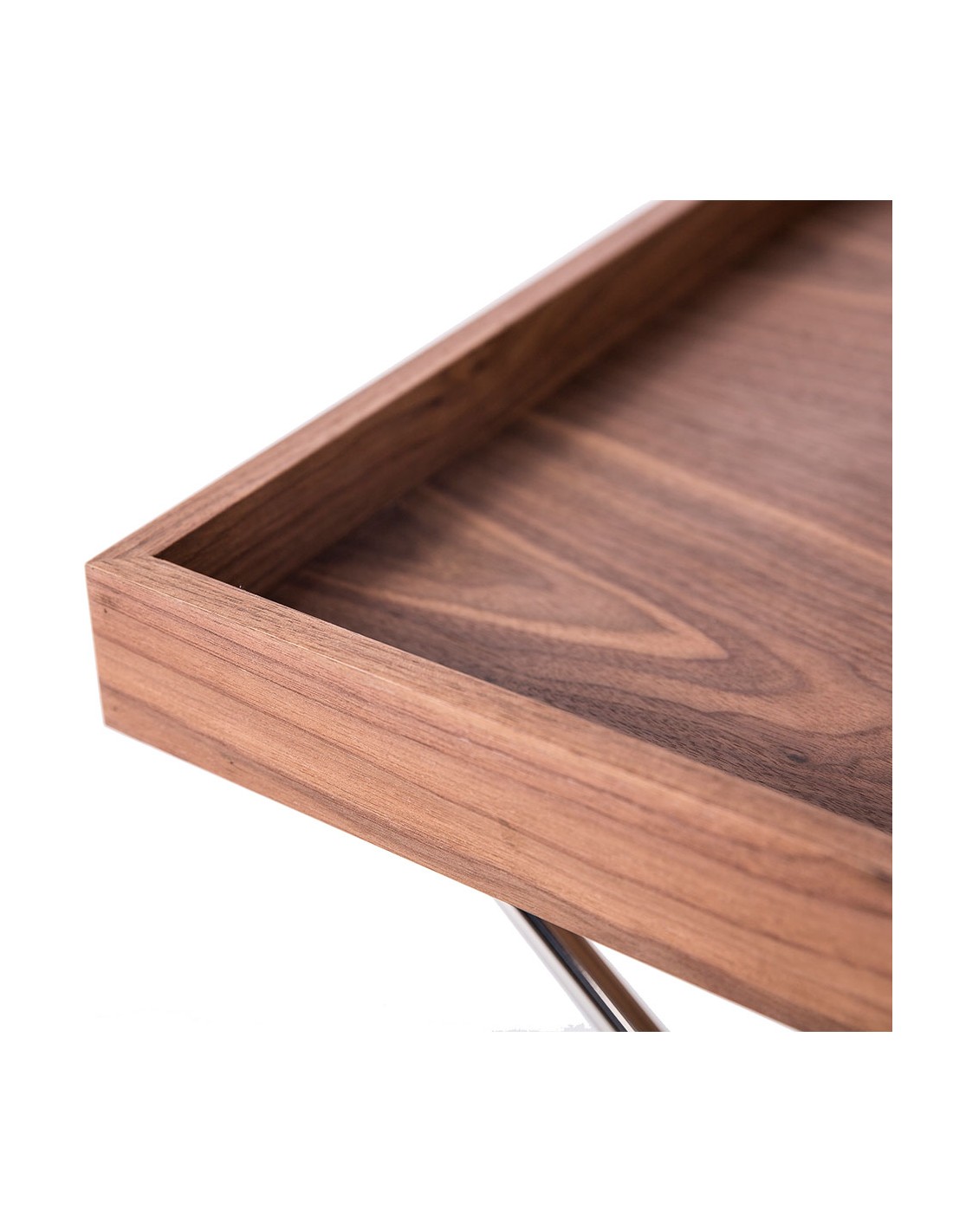 Mesa rincón rectangular nogal y acero cromado