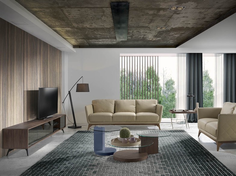 Mesa rincón rectangular nogal y acero cromado