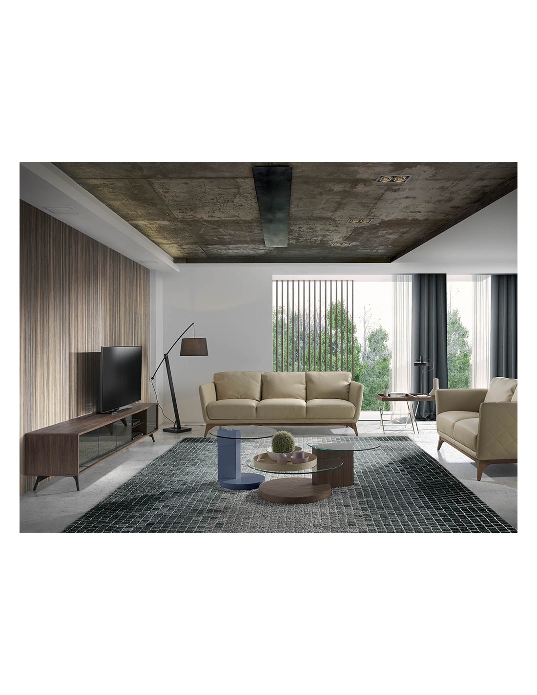 Mesa rincón rectangular nogal y acero cromado