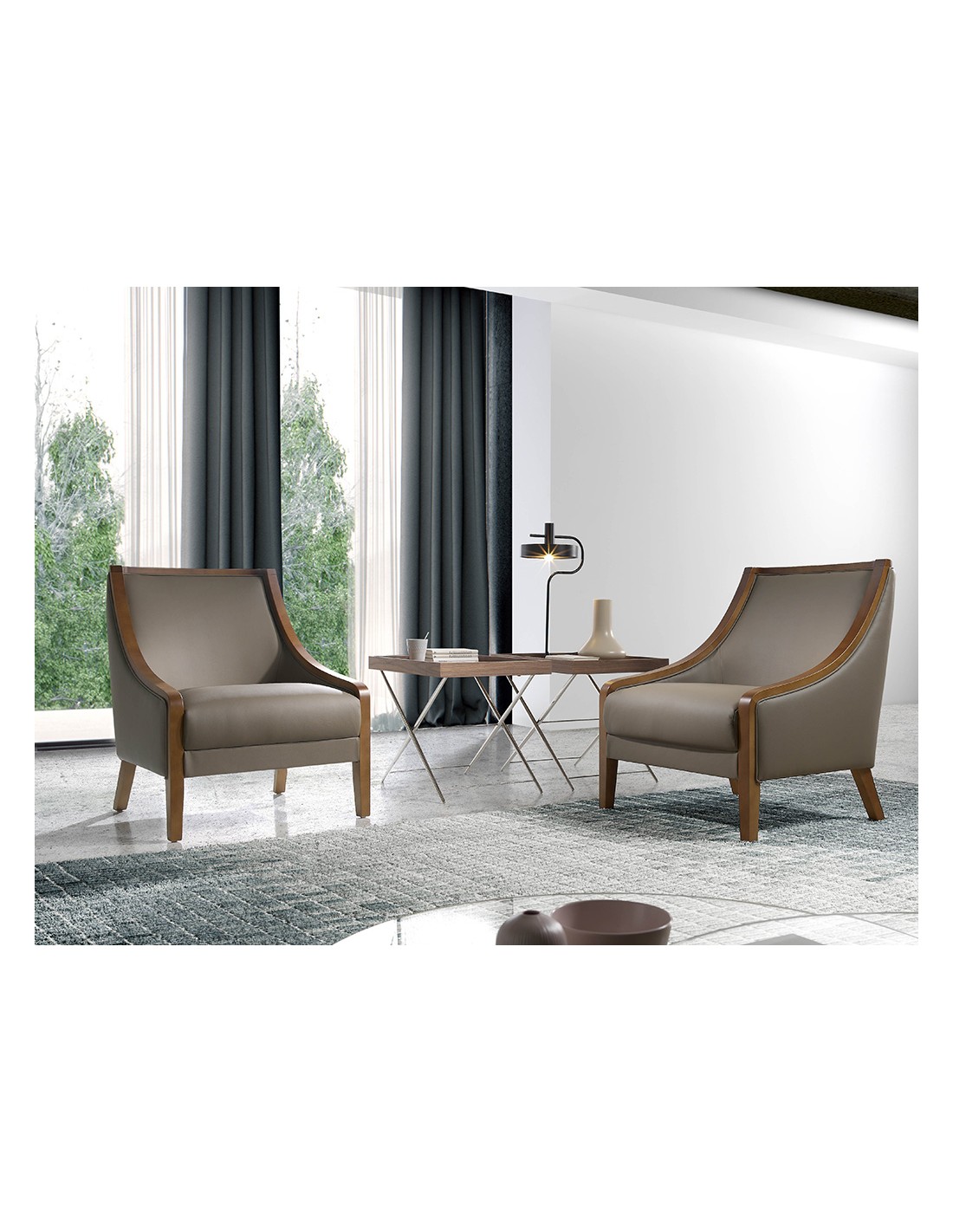 Mesa rincón rectangular nogal y acero cromado