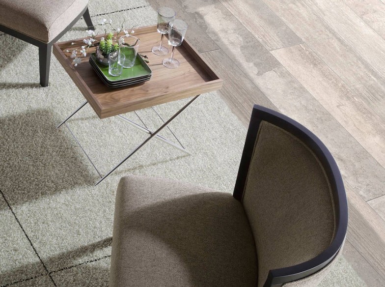 Mesa rincón rectangular nogal y acero cromado