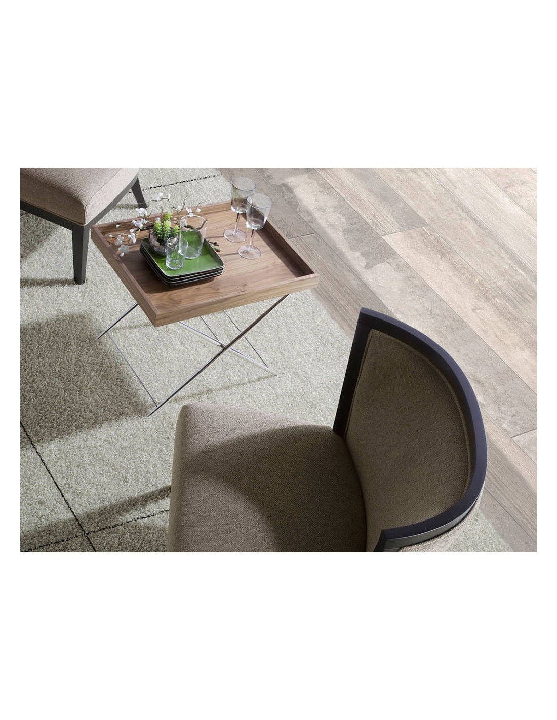 Mesa rincón rectangular nogal y acero cromado