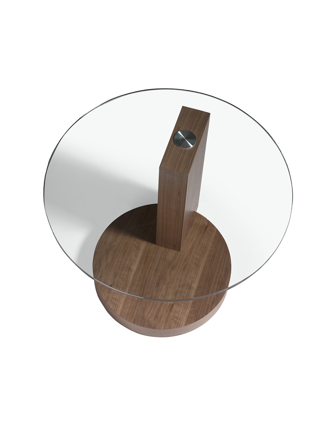 Mesa rincón redonda cristal templado y nogal