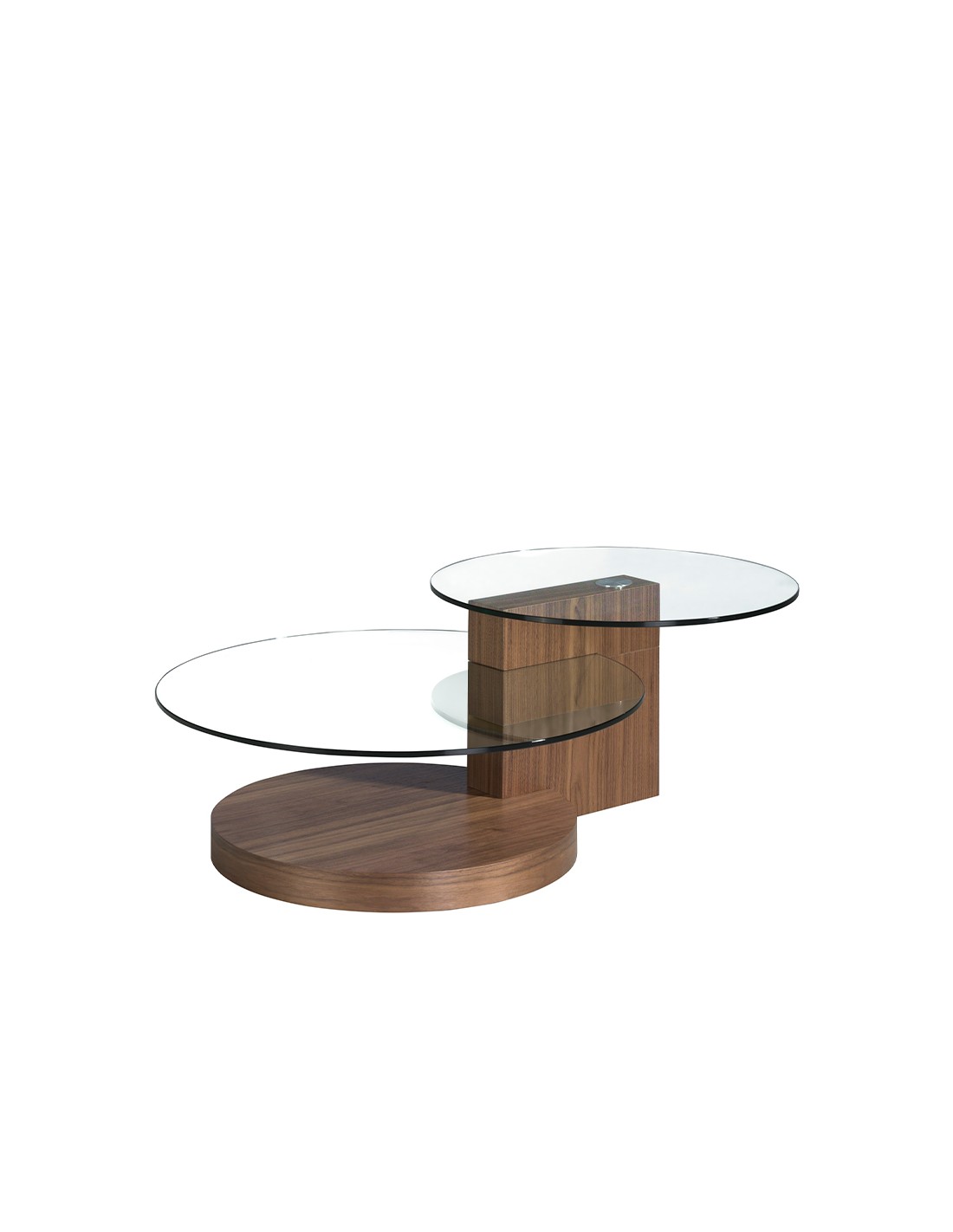 Mesa centro redonda cristal templado y nogal