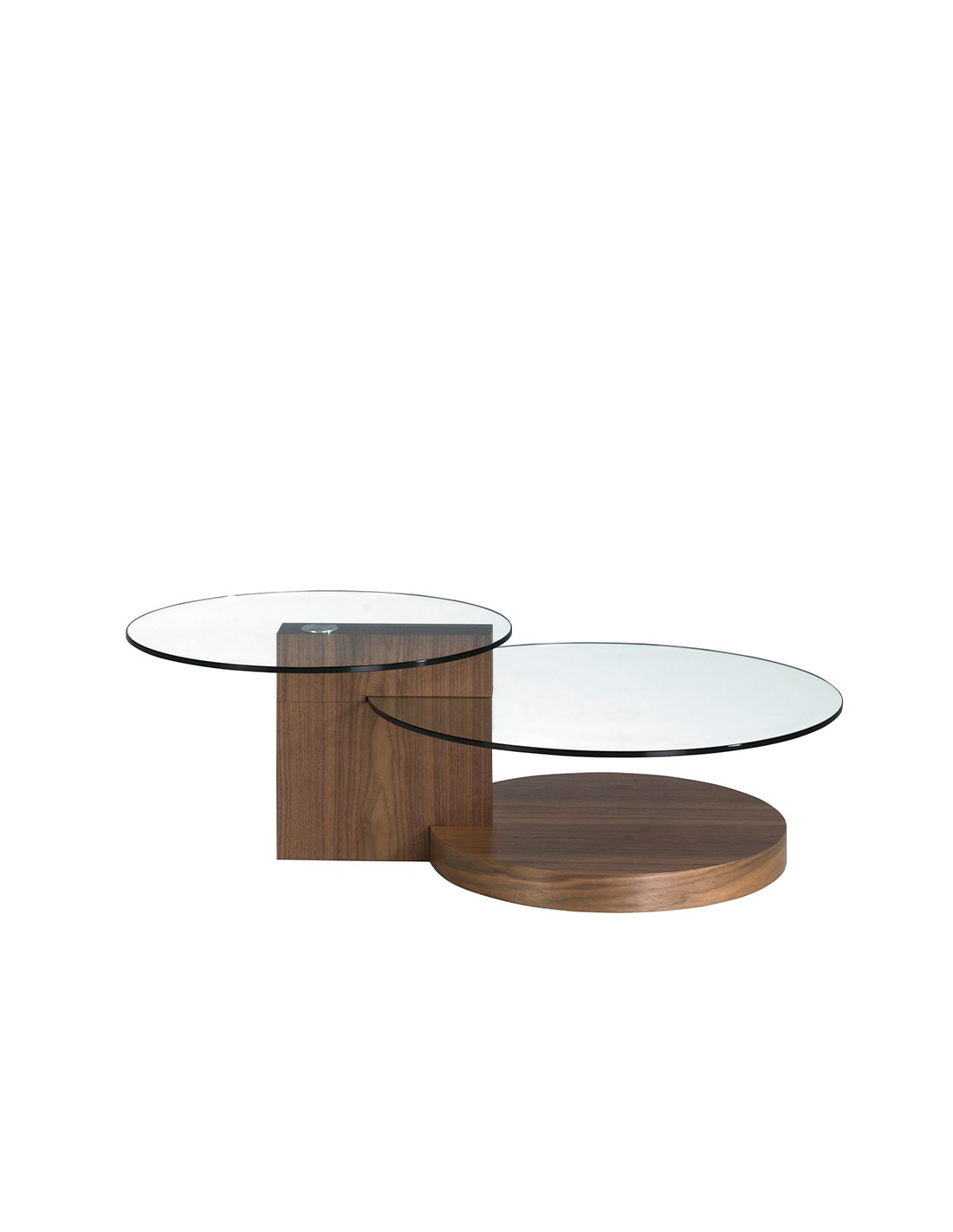 Mesa centro redonda cristal templado y nogal