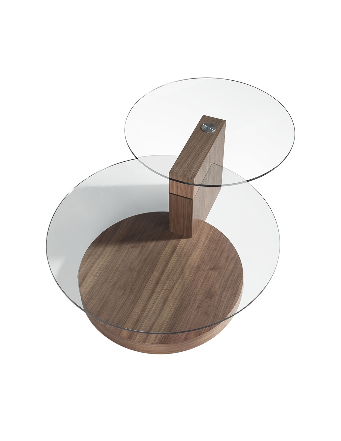 Mesa centro redonda cristal templado y nogal