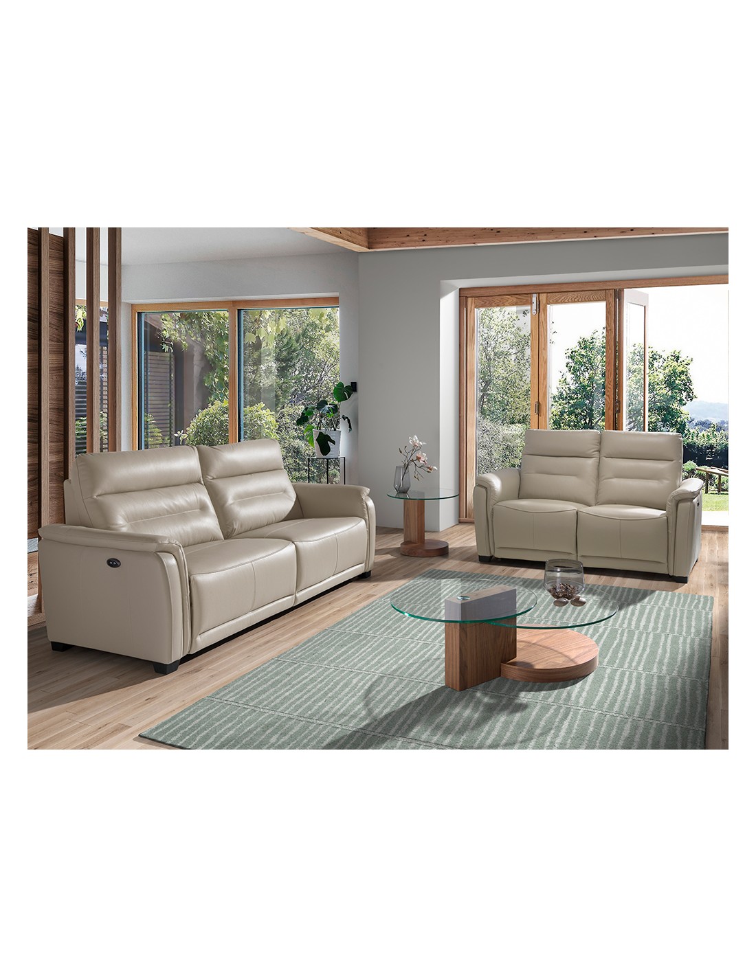 Mesa centro redonda cristal templado y nogal