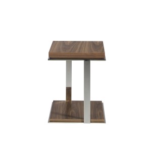 Mesa rincón cuadrada nogal y acero cromado