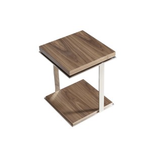 Mesa rincón cuadrada nogal y acero cromado 2