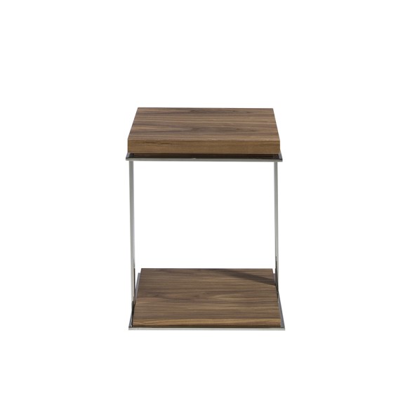 Mesa rincón cuadrada nogal y acero cromado