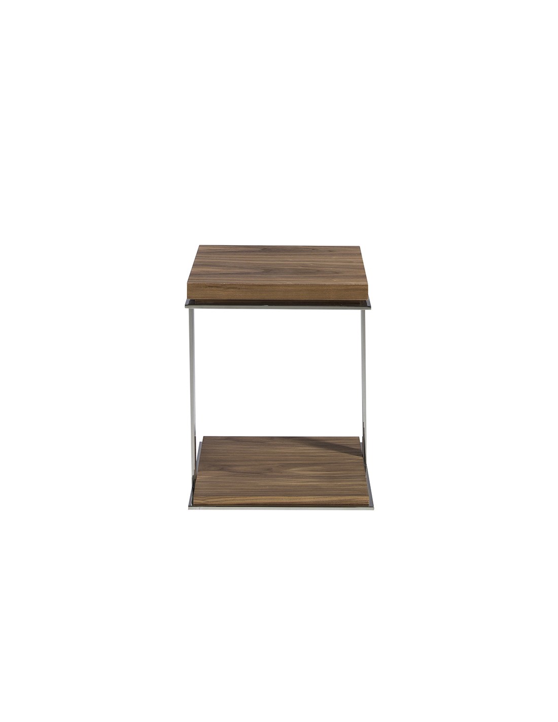 Mesa rincón cuadrada nogal y acero cromado