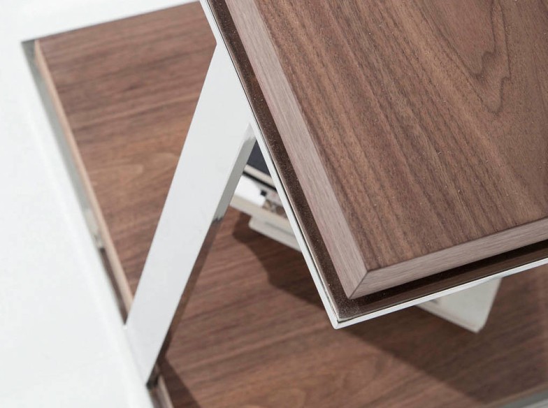 Mesa rincón cuadrada nogal y acero cromado