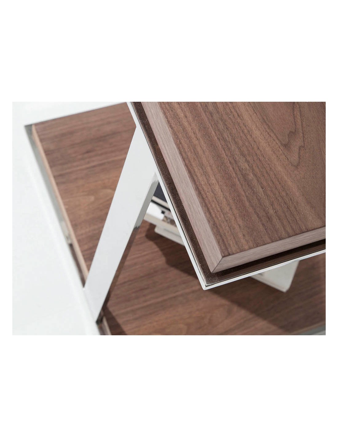 Mesa rincón cuadrada nogal y acero cromado