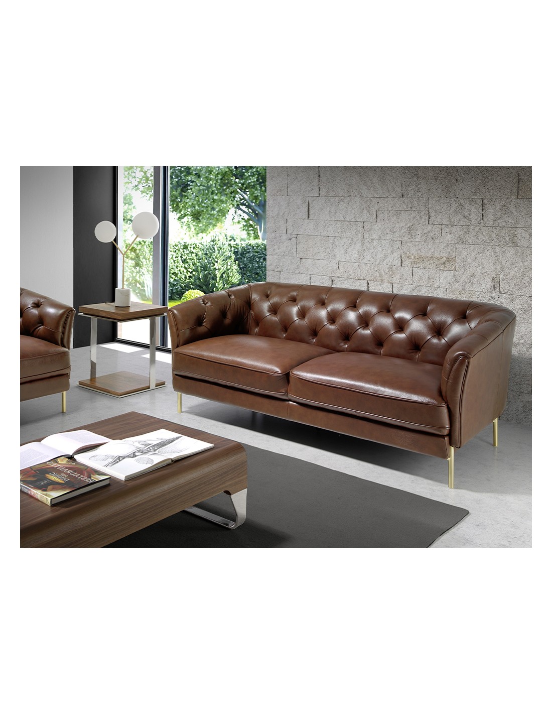 Mesa rincón cuadrada nogal y acero cromado