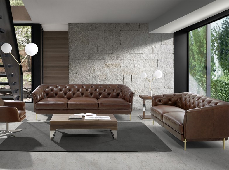 Mesa rincón cuadrada nogal y acero cromado