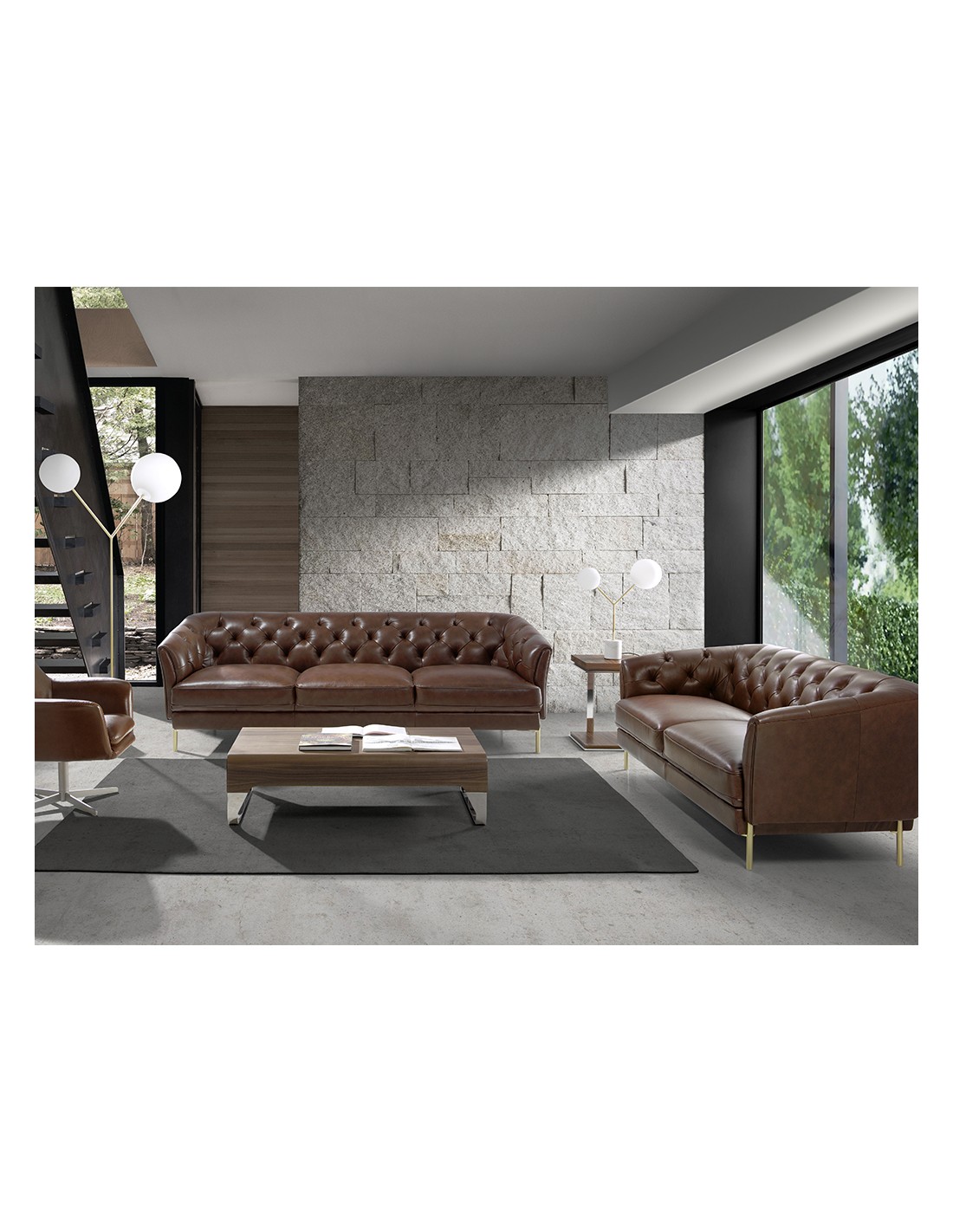 Mesa rincón cuadrada nogal y acero cromado