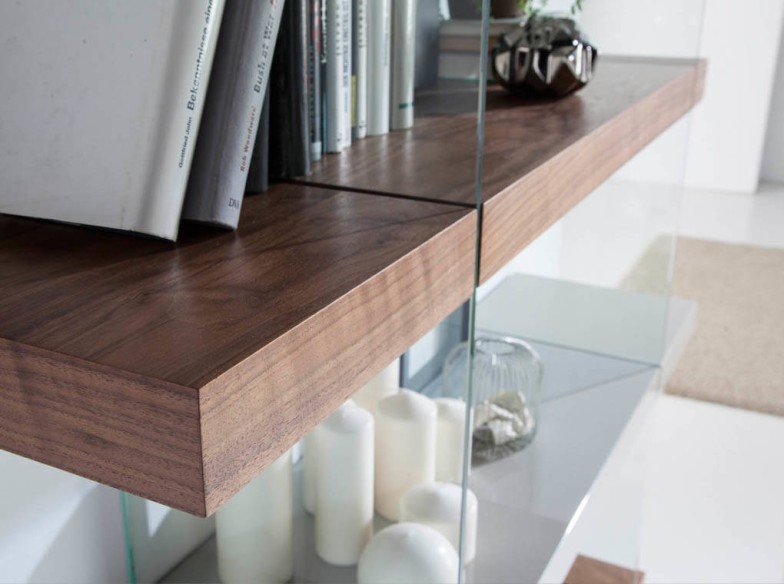 Estantería madera nogal y cristal