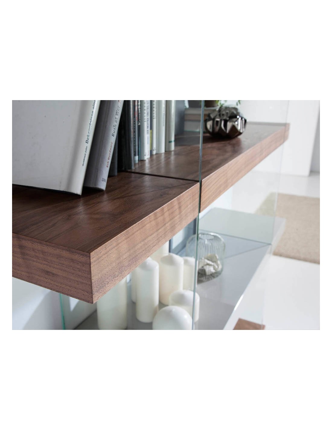 Estantería madera nogal y cristal