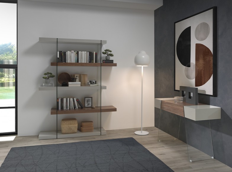 Estantería madera nogal y cristal