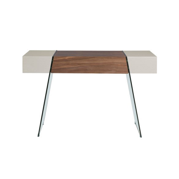 Consola rectangular nogal y cristal templado