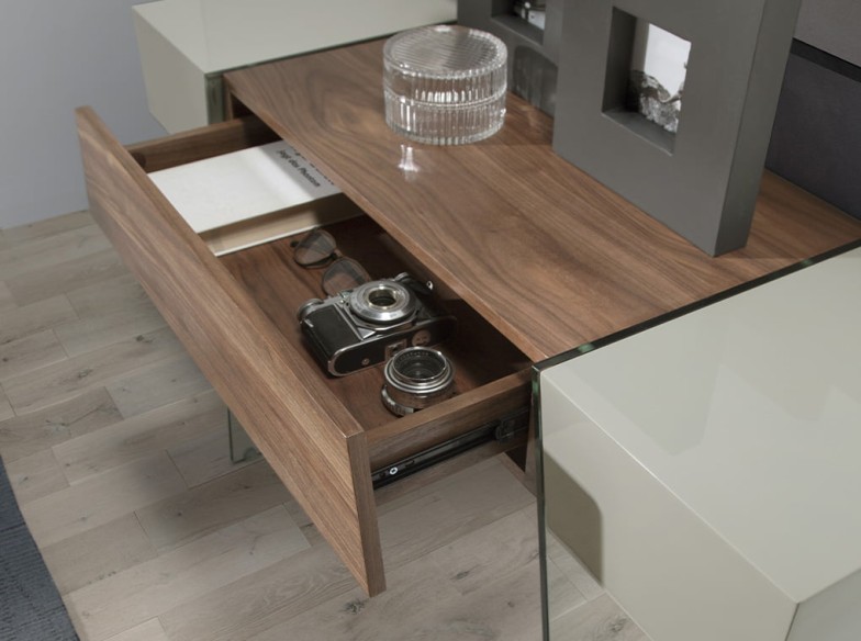 Consola rectangular nogal y cristal templado