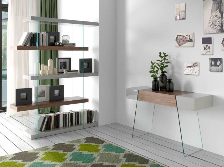 Consola rectangular nogal y cristal templado