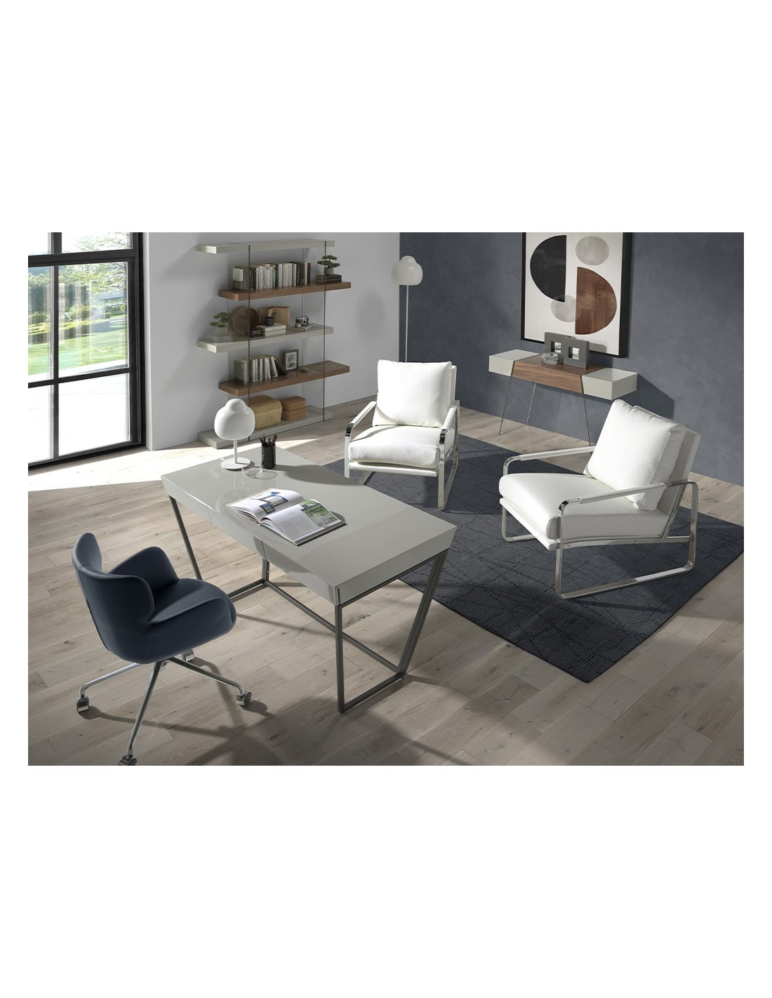 Consola rectangular nogal y cristal templado