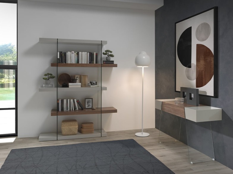 Consola rectangular nogal y cristal templado