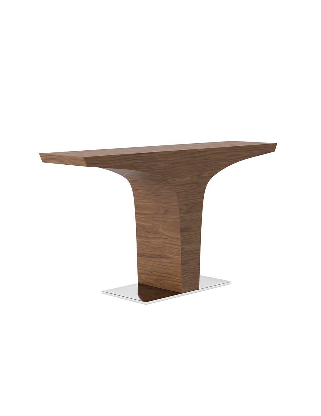 Consola rectangular nogal y base acero cromado