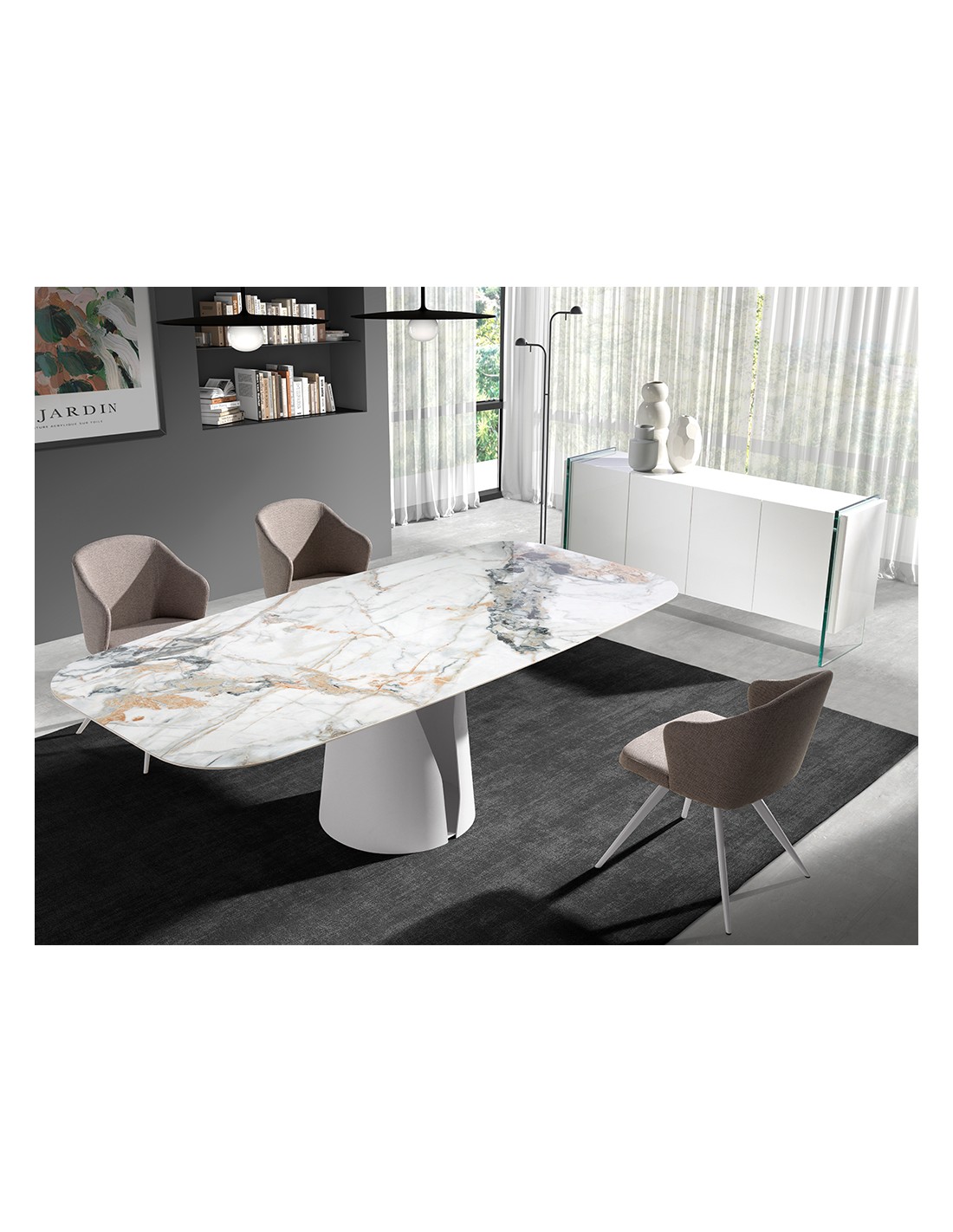 Aparador madera blanco y cristal templado