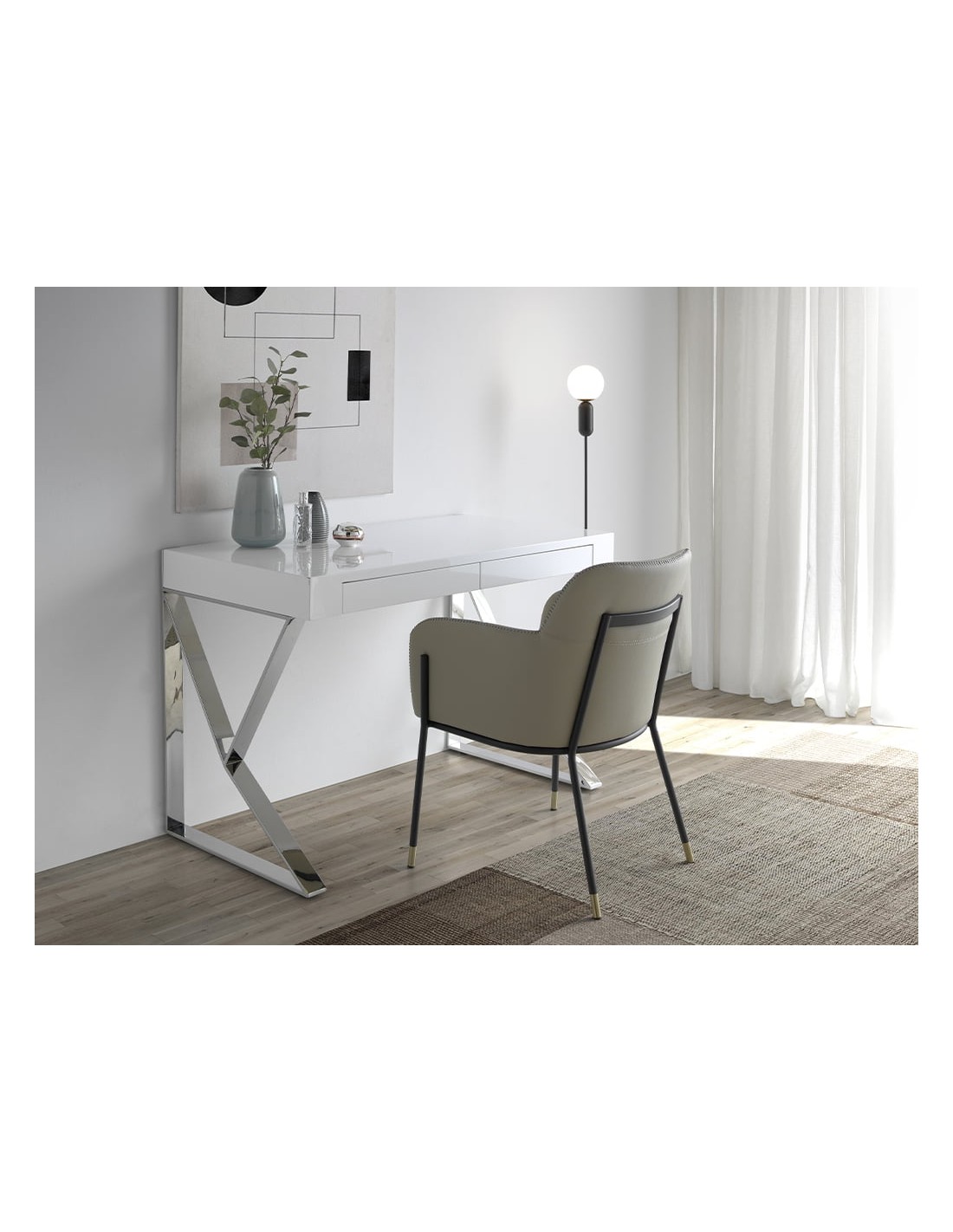 Escritorio madera blanco y acero cromado