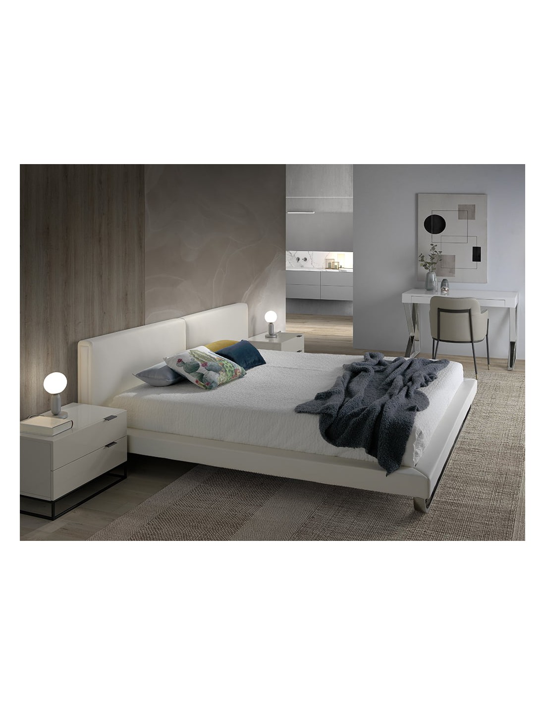 Escritorio madera blanco y acero cromado