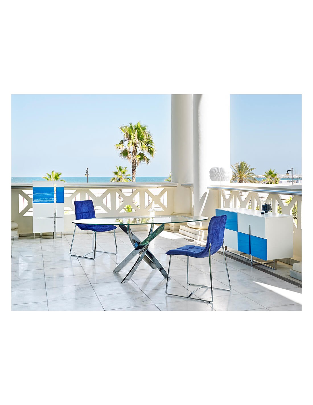 Mesa comedor redonda cristal templado y acero...