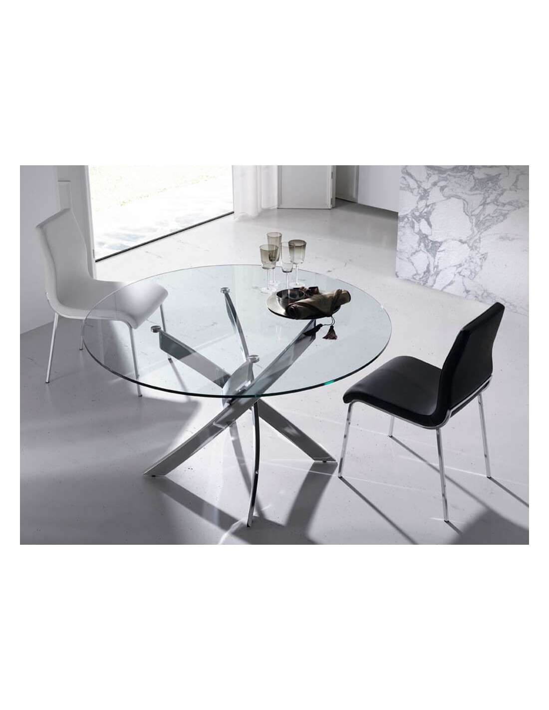 Mesa comedor redonda cristal templado y acero...