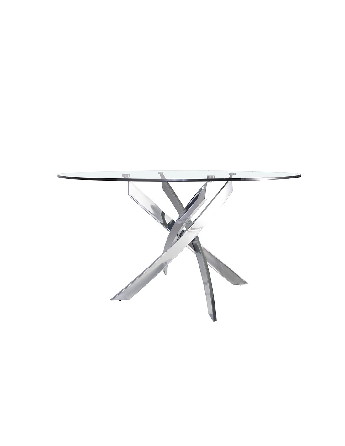 Mesa comedor redonda cristal templado y acero...