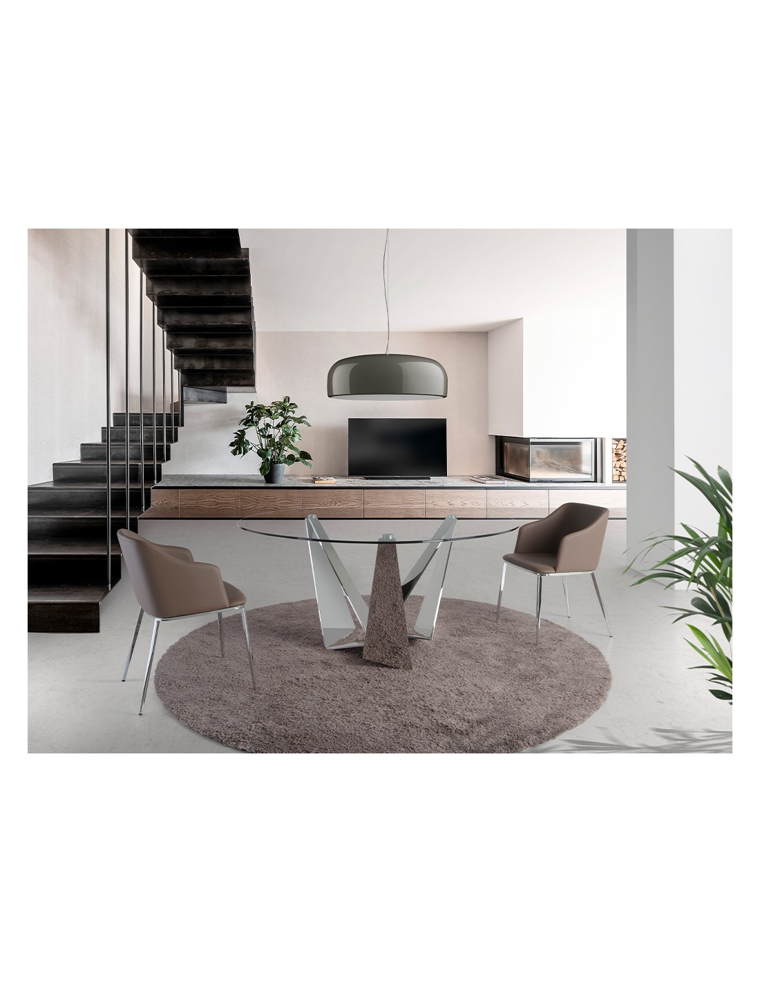 Mesa comedor redonda cristal templado y acero...