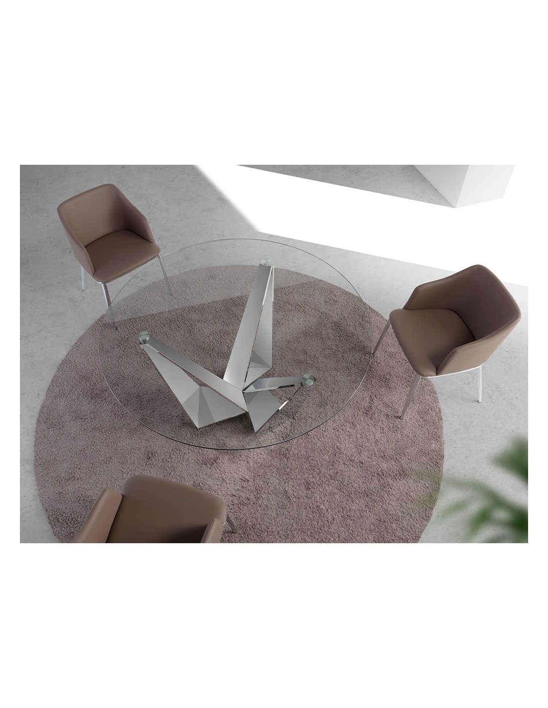 Mesa comedor redonda cristal templado y acero...