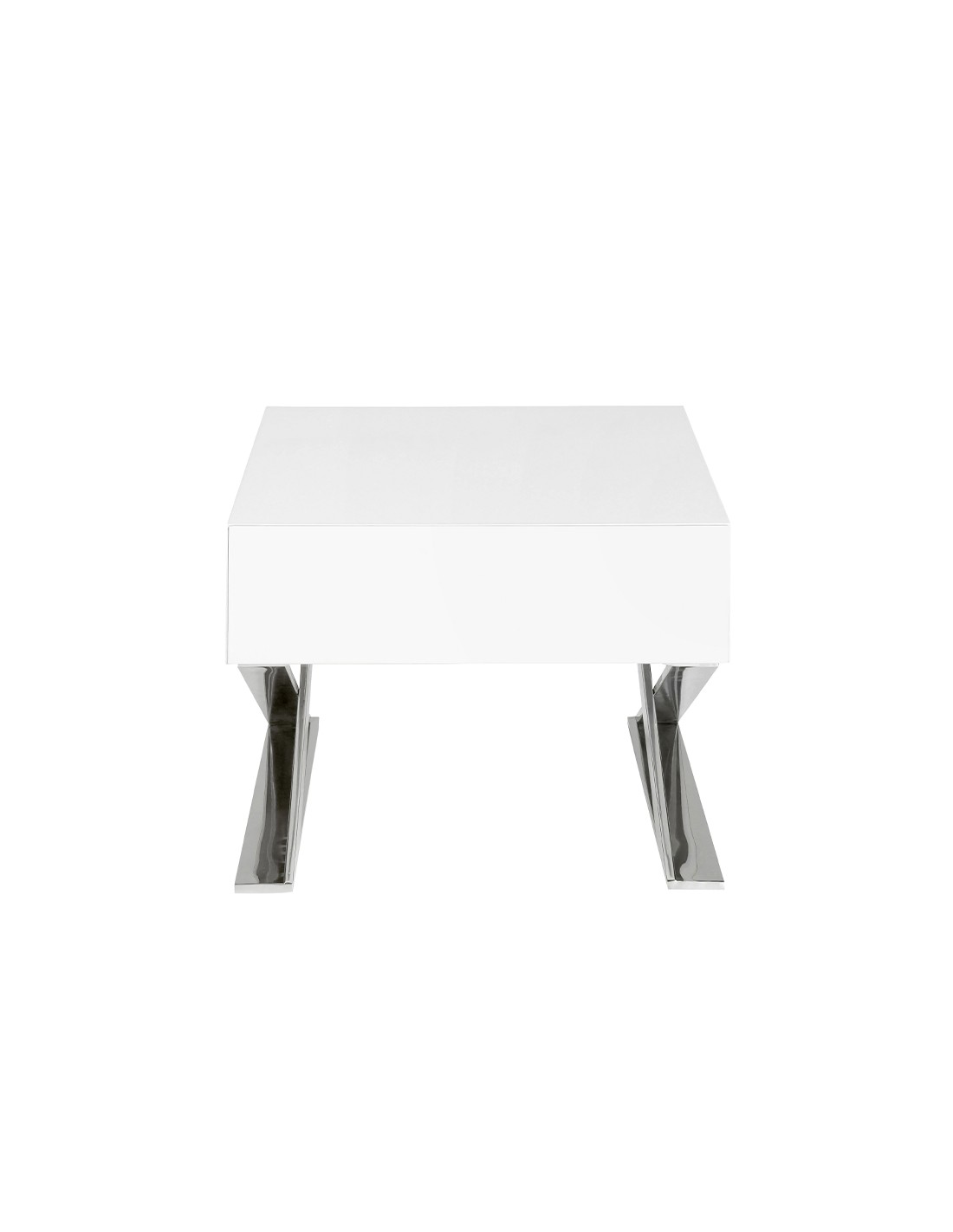 Mesita de noche madera blanca y acero cromado