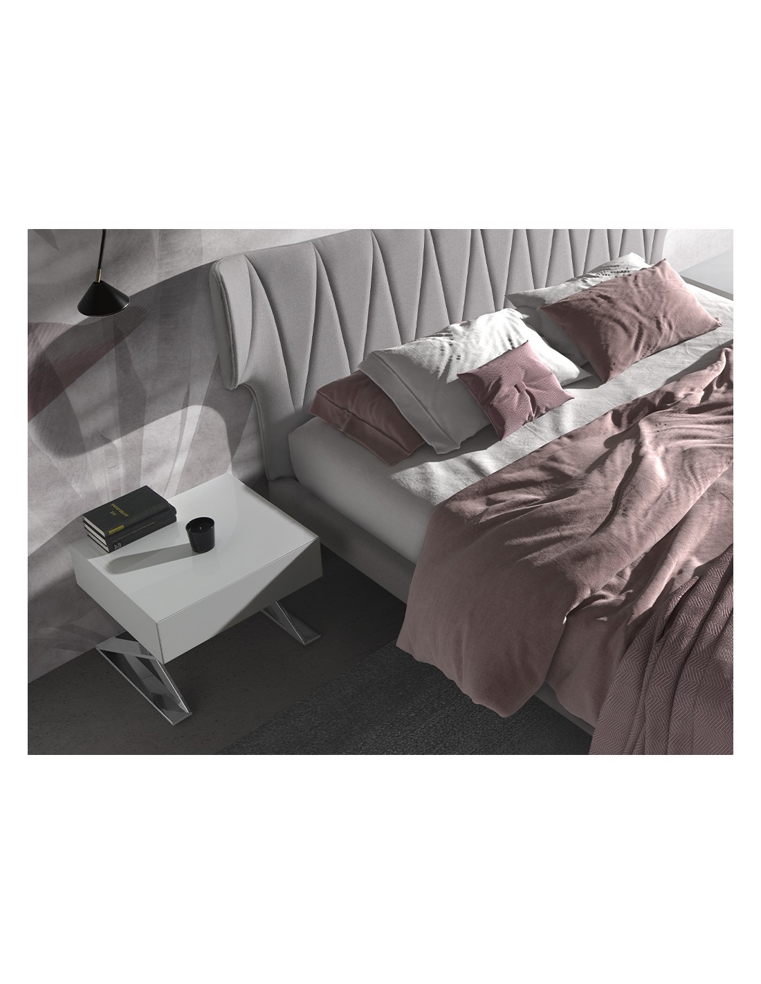 Mesita de noche madera blanca y acero cromado