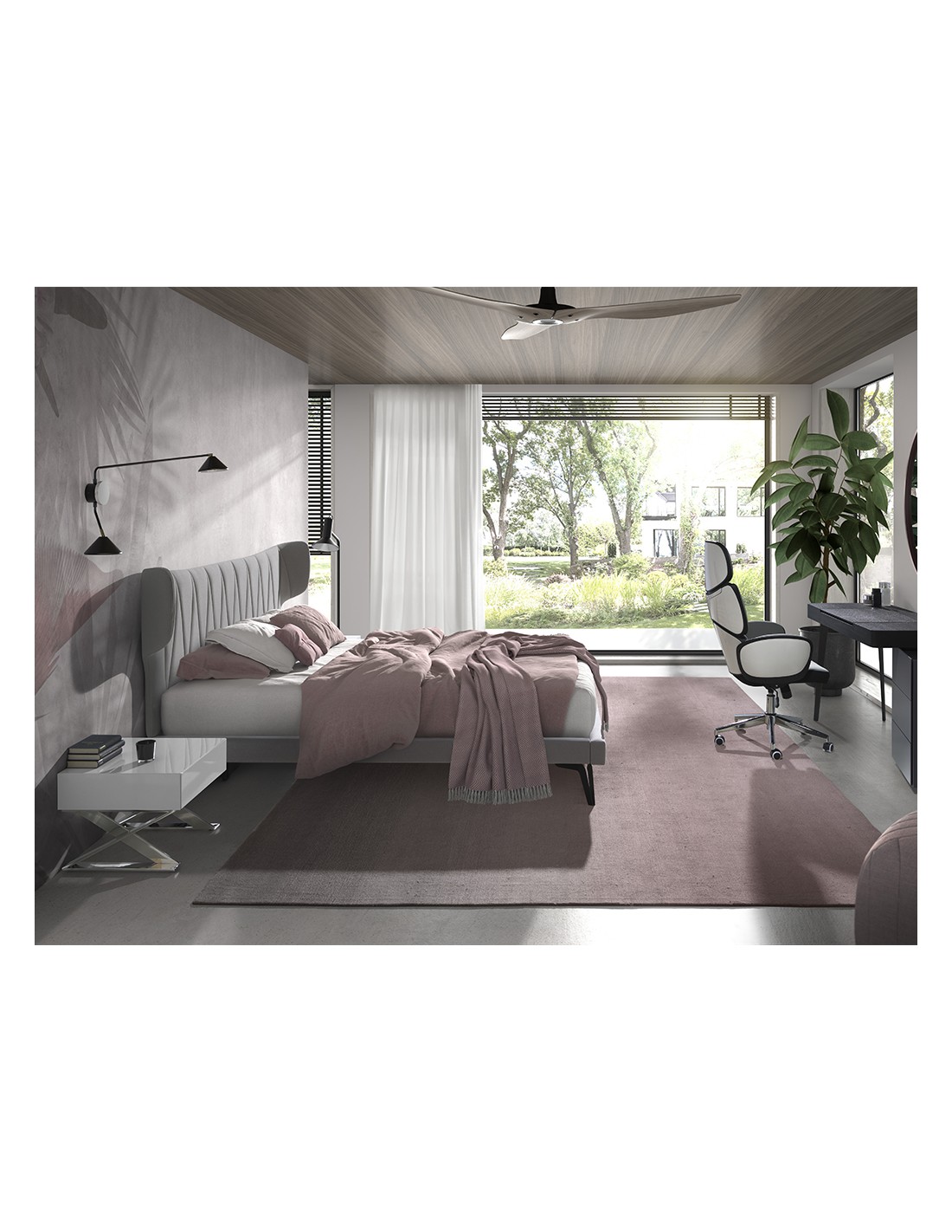 Mesita de noche madera blanca y acero cromado