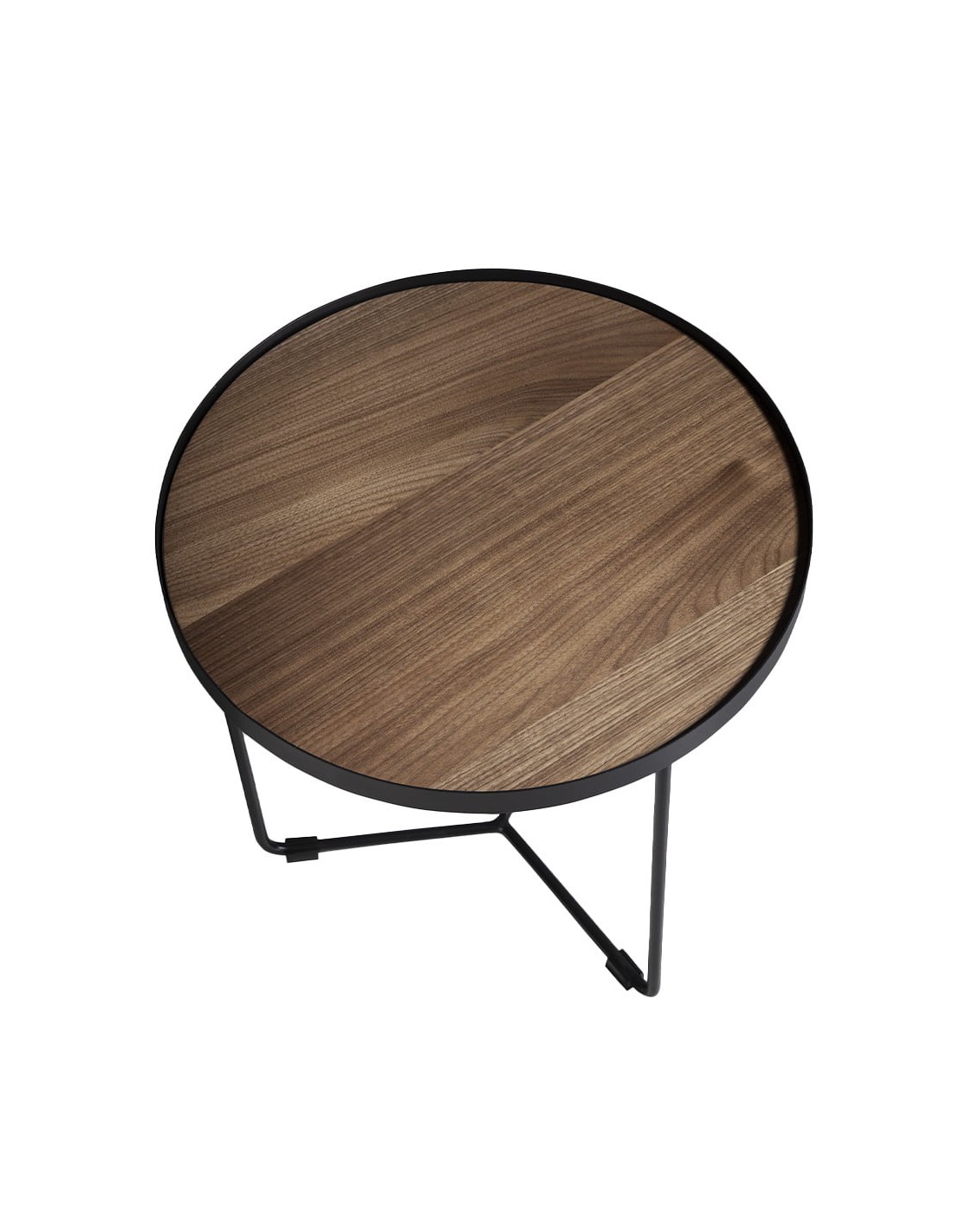 Mesa rincón redonda nogal y acero negro